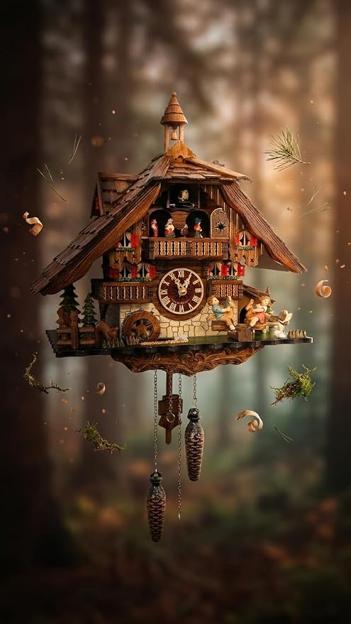 Cuckoo-Palace Large German Cuckoo Clock - The Seesaw Mill Chalet with Quartz Movement with Moving Seesaw - Black Forest Clock