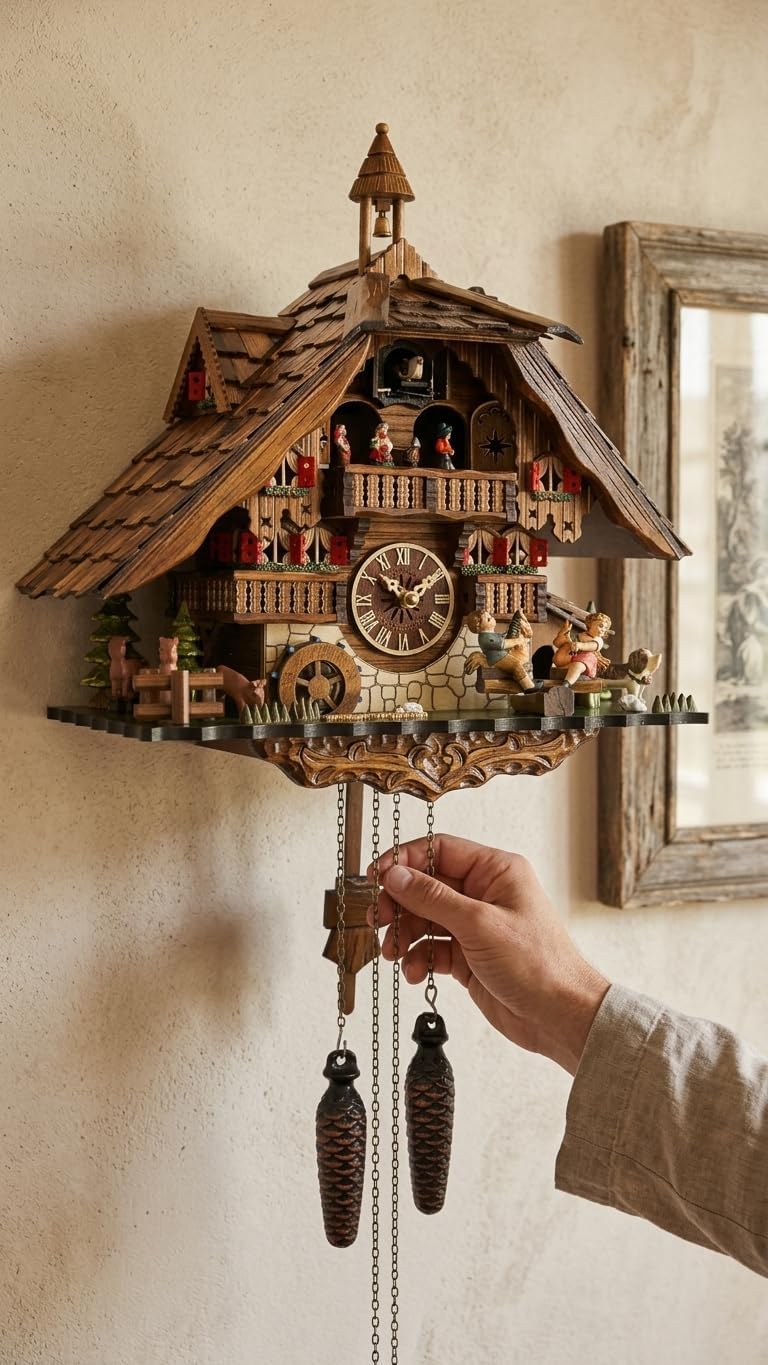 Cuckoo-Palace Large German Cuckoo Clock - The Seesaw Mill Chalet with Quartz Movement with Moving Seesaw - Black Forest Clock