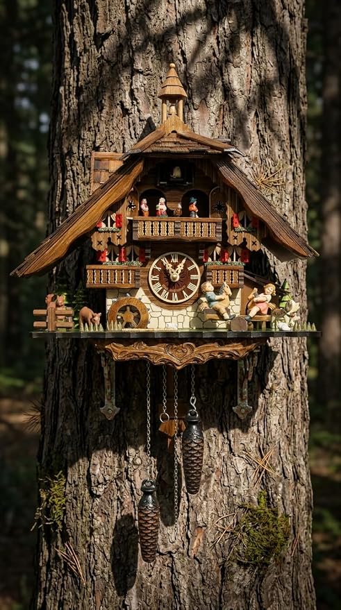 Cuckoo-Palace Large German Cuckoo Clock - The Seesaw Mill Chalet with Quartz Movement with Moving Seesaw - Black Forest Clock